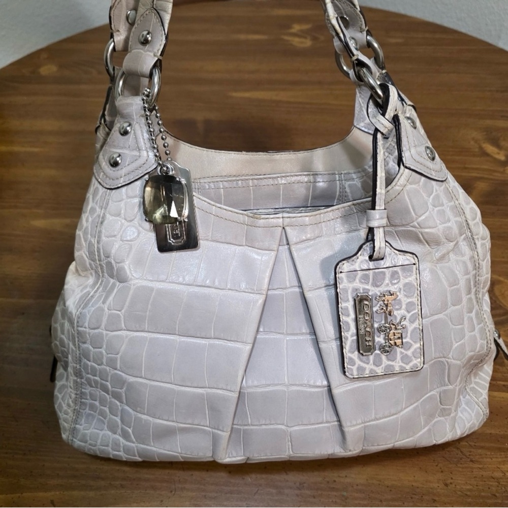 Coach Madison Maggie Croc-Embossed Leather Hobo Bag